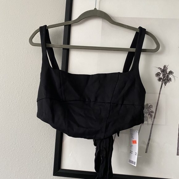 Urban Outfitters | NWT Black Tie-Back Square Neck Crop Top - Picture 2 of 5